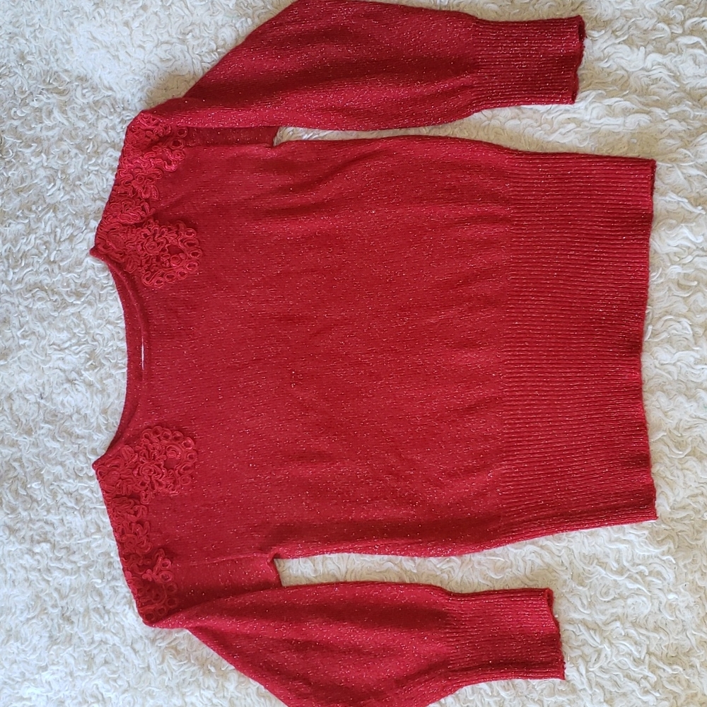 Elle Pullover Red Sweater Silver Sparkles Small - Picture 2 of 12